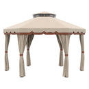 Gazebo da Giardino 4x4m con Tende in Acciaio e Poliestere Marrone
