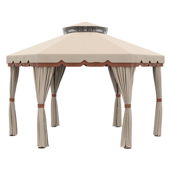 online Gazebo da Giardino 4x4m con Tende in Acciaio e Poliestere Marrone