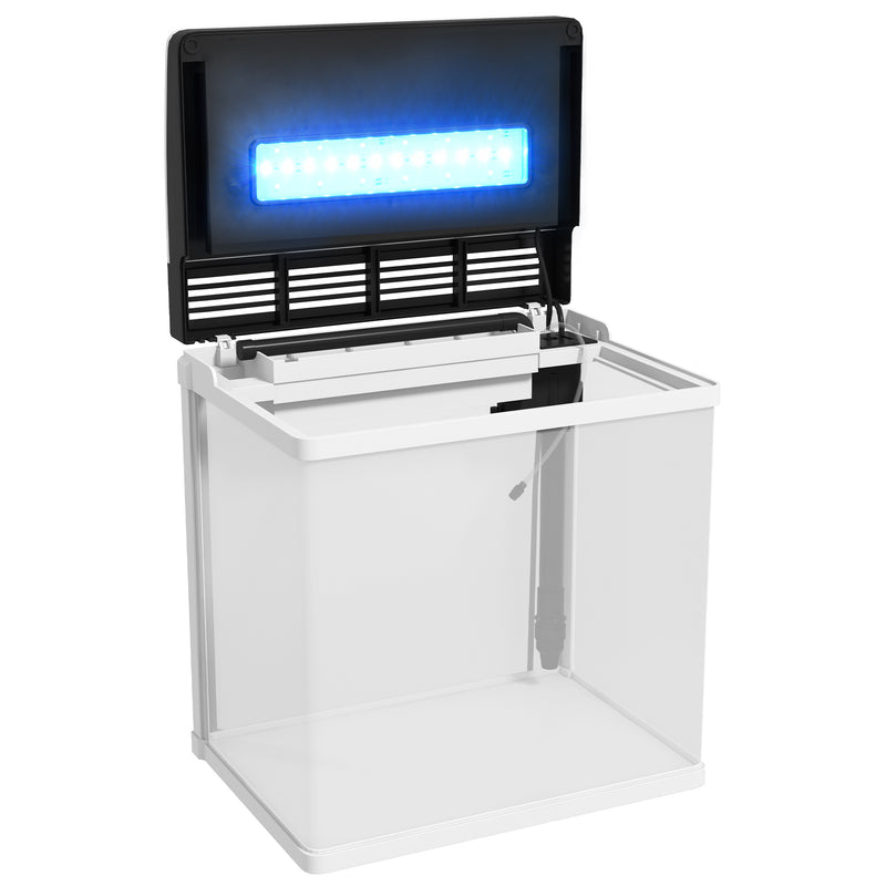 Acquario 28L a Illuminazione LED 38x26x38 cm con Fori di Ventilazione e Pompa in Vetro e ABS Bianco  