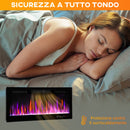 Camino Elettrico da Incasso 106.7x9.4x47 cm con Fiamma Indipendente 3 Modalità di Riscaldamento e Telecomando Nero      