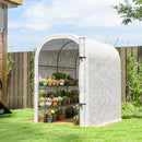 Serra da Giardino 123x187x189 cm con Scaffali a 2 Livelli e Porta Avvolgibile in Acciaio e PE Bianco      