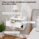 Set di 2 Comodini Sospesi 40x34x29 cm con Pannelli Scanalati Cassetto e Ripiano Bianco      