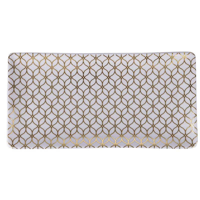 Set 3 Vassoi 24,5x12,6x2 cm  in Ceramica VdE Tivoli 1996 Charleston Bianco e Oro