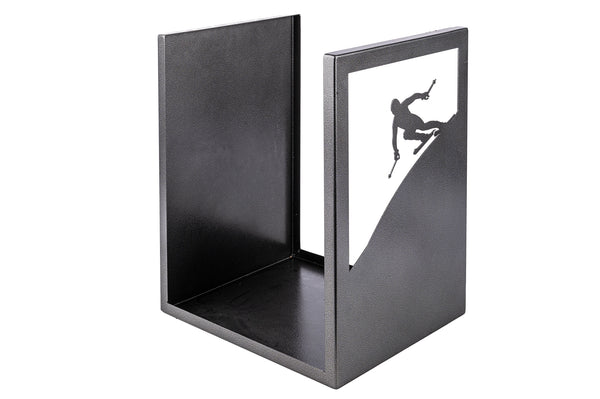 acquista Porta Legna Sagomato Sciatore 40,5x35,5x50 cm in Ferro Verniciato Grigio Martellato