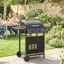 Barbecue a Gas 99x56x95 cm 2 Bruciatori Tavolini Laterali Vassoio Raccogli Grassi in Metallo e Acciaio Nero      