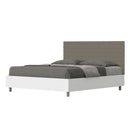 Letto Matrimoniale con Rete e Contenitore Alzata Comoda Struttura Bianco Frassico e Testata in Similpelle Burmy Cappuccino Varie Misure