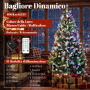 Albero di Natale Innevato Ø130x210 cm con 400 Luci LED a 2 Colori Telecomando 11 Modalità 1253 Rami Pigne e Bacche Rosse in PVC      
