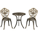 Set 3 Pezzi da Esterno con 2 Sedie da Giardino e Tavolino Rotondo con Foro per Ombrellone in Alluminio Bronzo      