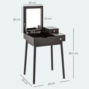 Tavolo da Trucco 2 in 1 60x50x85,5 cm con Specchio Ribaltabile e 2 Cassetti Nero   