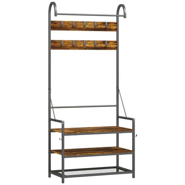 sconto Mobile Ingresso Appendiabiti con Panca e Scarpiera 80x40x182 cm in Legno e Metallo Marrone e Nero