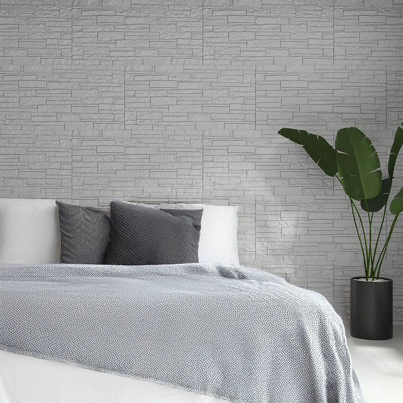 Set 12 Pannelli Decorativi Area 8,6 mq 120x60x2,5 cm Rivestimento Murale Effetto Mattoni in Pietra 3D in PU Quarzite Bianco