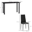 Set da Pranzo Tavolo e 4 Sedie Seduta Imbottita in Vetro Temperato e Acciaio Nero