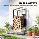 Portalegna per Interni ed Esterni 45,5-75,5x25x98-170 cm con Larghezza e Altezza Regolabili e Base Rialzata in Acciaio Nero      