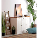 Credenza moderna 3 ante e 3 cassetti 128x85 cm 128,4x43x85,5 cm in legno bianco/noce