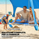 Tenda Spiaggia 2-4 Persone Tappetino Pala Protezione Solare UPF50+ Azzurro      