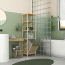 Colonna Bagno con 3 Ripiani e Cesto Portabiancheria in Tessuto 44x33x160 cm in Legno di Bambù 