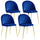 Set 4 Sedie Imbottite 49x52x79 cm in Velluto Blu e Oro