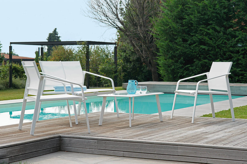 Set Salotto da Giardino in Ferro Divano 2 Poltrone e Tavolino Vorghini Gand Bianco