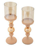 Porta Candele Glassy Rosa Set 2 Pz Ø10x36 cm - Ø10x32 cm in Ferro Rosa e Oro      