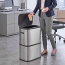 Pattumiera Rettangolare 60 L 42,5x28,5x66 cm con Coperchio Chiusura Ammortizzata e Fermasacco in Acciaio Inox Argento      