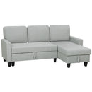 Divano Letto 3 Posti 197x129x85 cm con Chaise e Spazio Contenitore in Tessuto Effetto Lino Grigio e Nero      