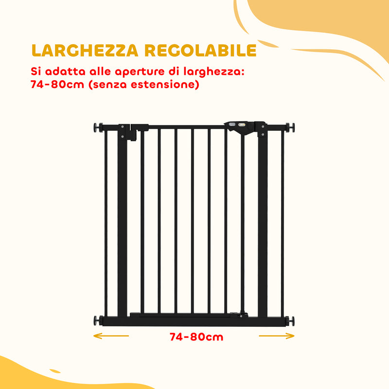 Cancello per Cani e Animali Domestici 68x77 cm con Chiusura Automatica per Scale e Ingressi Nero      