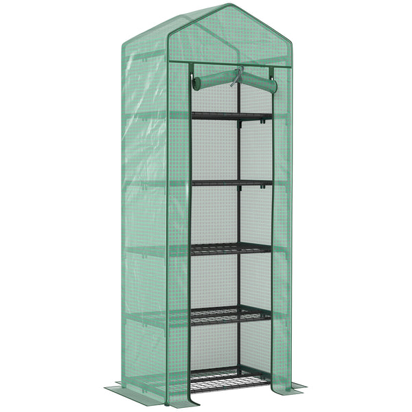 Serra per Piante a 5 Livelli 69x49x193 cm con Porta a Zip in Acciaio e PE Verde prezzo