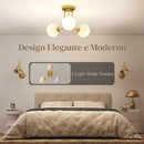 Lampadario da Soffitto Vintage 42x42x26.5 cm con 3 Punti Luce Attacchi G9 in Metallo e Plastica Oro      