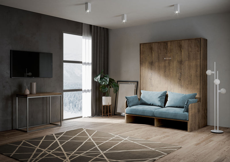 Letto Matrimoniale A Scomparsa 160 Kentaro Con Divano Noce e Azzurro      