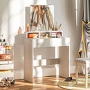 Postazione Trucco con Specchio 75x38x135 cm con 2 Cassetti e 3 Scomparti Salvaspazio in Pannello di Particelle e Vetro Bianco      