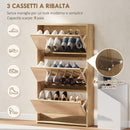 Scarpiera a Specchio 65x17x114,5 cm con 3 Cassetti a Ribalta per 9 Paia di Scarpe in Melamina Color Legno      