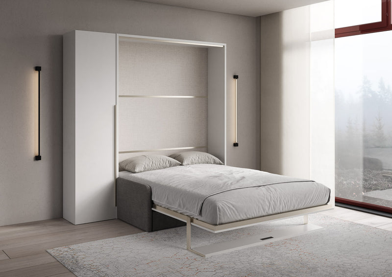 Letto Matrimoniale A Scomparsa 160 Versia Con Divano Mensola E Armadio 1 Anta Sx Bianco      