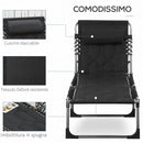Lettino Prendisole Pieghevole da Giardino 188x57x30 cm in Acciaio e Tessuto Oxford Nero