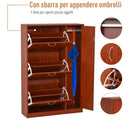 Scarpiera con 3 Ante a Ribalta e un'Anta Porta Ombrelli in Legno Noce 80x24x120 cm 