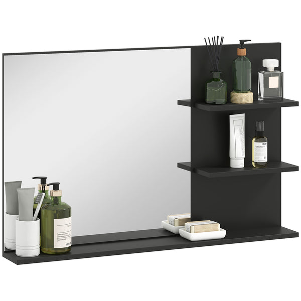 Specchio Bagno da Parete 75x10x48 cm con Mensole in Legno e Vetro Nero sconto