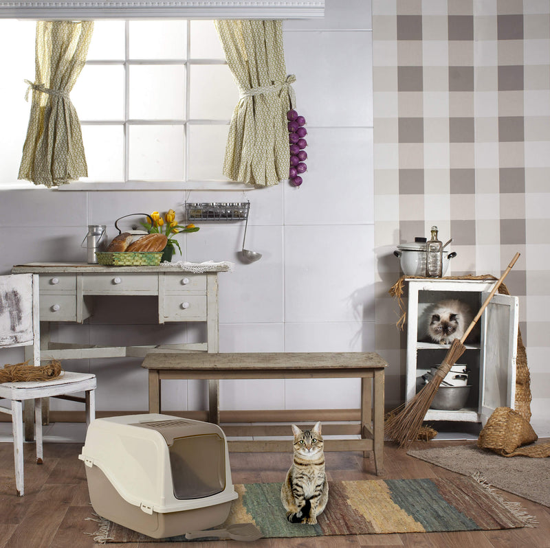 Toilette per Gatti Chiusa 57x39x38 cm con Filtro e Paletta in Polipropilene Romeo Beige