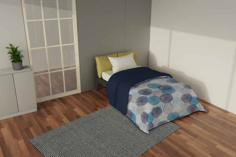 Trapunta Invernale 1 Piazza e Mezzo Stampata in Microfibra 300gr Double Face Soffioni Blu