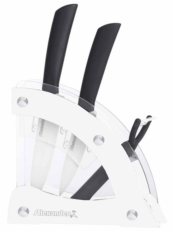 Ceppo con 2 Coltelli in Ceramica e Pelaverdure Alexander Vela Bianco acquista