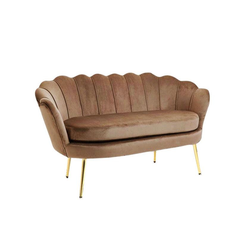 Divano salotto 122x73x78 cm 2 Posti in Velluto Seduta a Conchiglia Lola Marrone