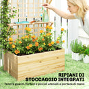 Fioriera Rialzata con Traliccio 76x43,5x177 cm Tetto e 2 Mensole in Legno Colore Naturale      