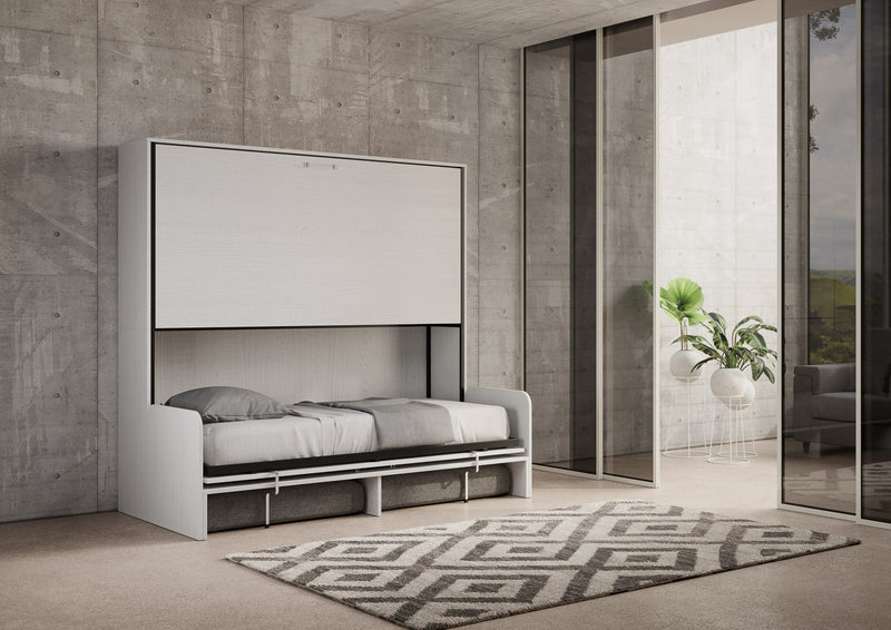 Letto Doppio A Scomparsa Kando Con Divano Bianco Frassino e Grigio      