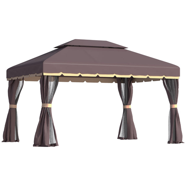 sconto Gazebo da Giardino con Doppio Tetto e Zanzariera in Poliestere Caffè 2.9x3.9m