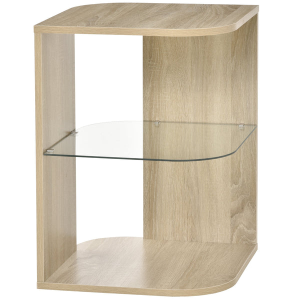 Tavolino 3 Ripiani 40x40x56 cm in Legno e Vetro Rovere prezzo