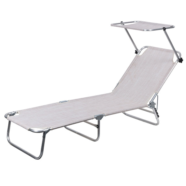prezzo Lettino Mare con Parasole Richiudibile 190x58x27 cm in Alluminio PVC e Poliestere Ecrù Vieste