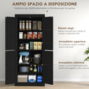 Mobile da Cucina Alto Credenza 76x40,5x184 cm con 6 Ripiani Regolabili e 4 Ante in Legno Nero      
