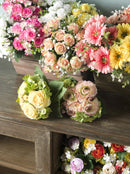 Set 3 Bouquet Artificiale di Ranuncolo e Ortensia Artificiale Altezza 31 cm Giallo