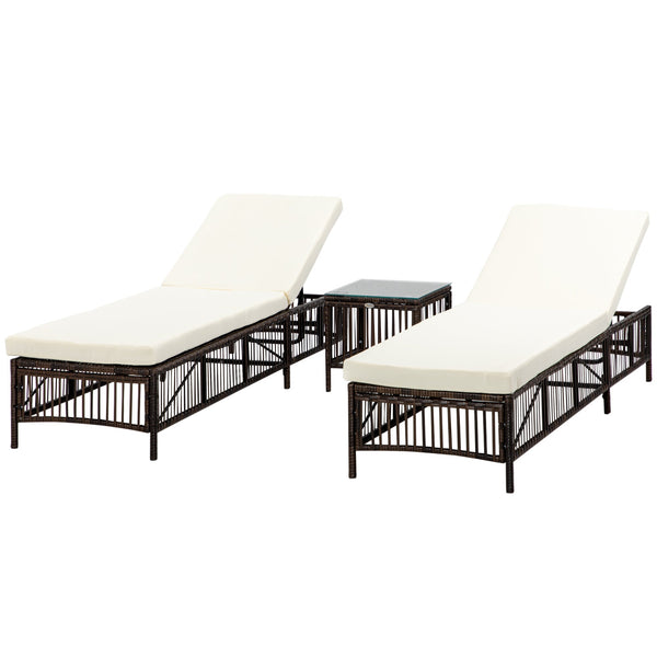 prezzo Set 2 Lettini Prendisole con Cuscini Imbottiti e Tavolino in Rattan PE Marrone e Beige
