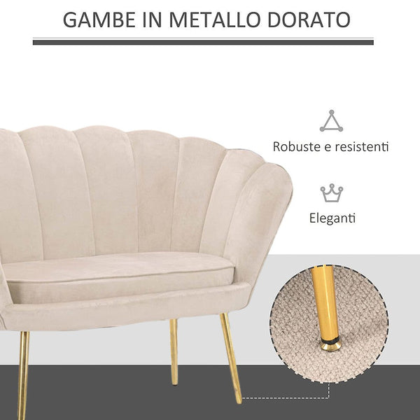 Divano salotto 122x73x78 cm 2 Posti in Velluto Seduta a Conchiglia Lola Beige prezzo