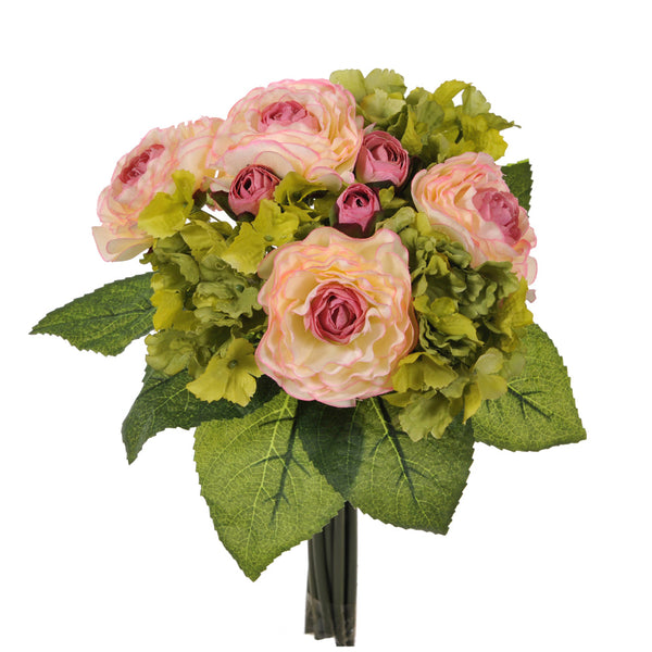 Set 3 Bouquet Artificiale di Ranuncolo e Ortensia Artificiale Altezza 31 cm Rosa sconto