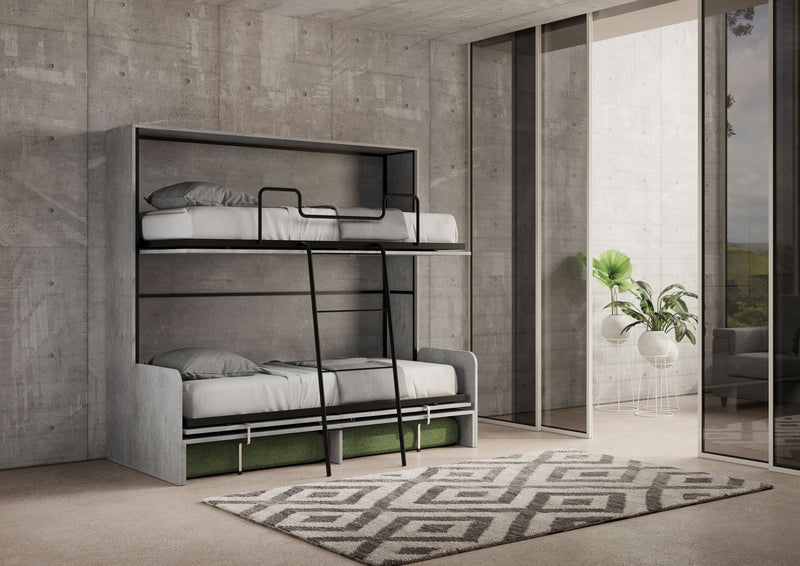 Letto Doppio A Scomparsa Kando Con Divano Cemento e Verde      